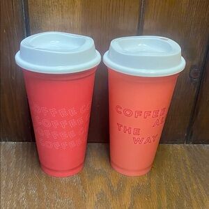 Set of Two Pink and Coral Starbucks Reusable Hot Coffee Tumblers
